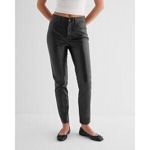 Express Skinny High Rise Faux Leather Pants 5-Pocket Solid Black Womens Size 6